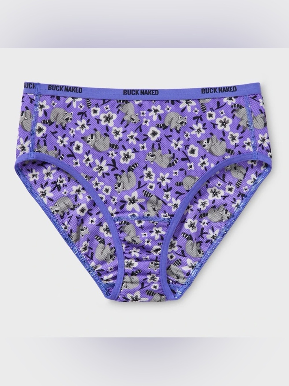New Duluth Trading Buck Naked Performance Purple Raccoon Floral Briefs Women’s L
